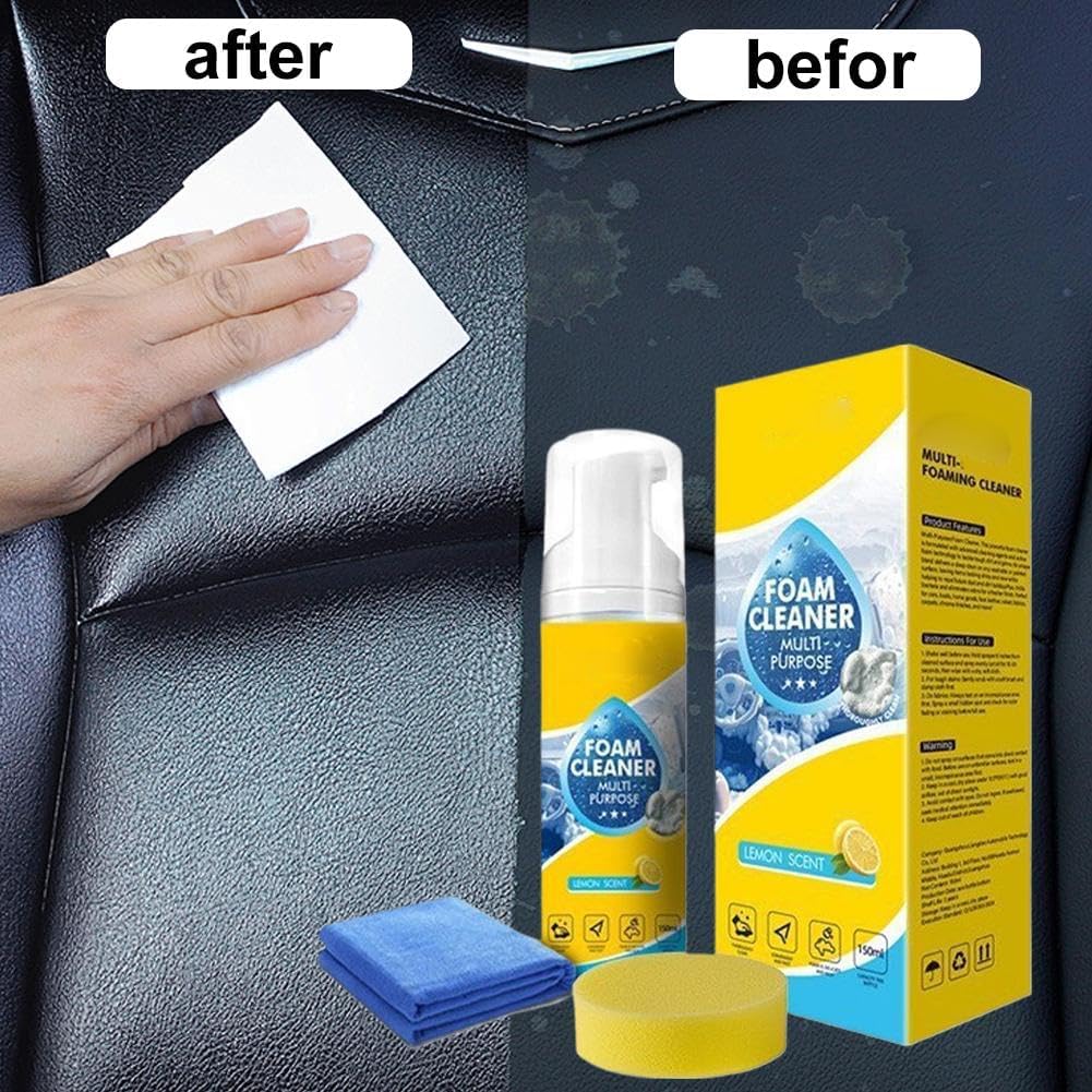 Powerful & Multipurpose Car Interior Foam Cleaner,All-Purpose Rinse-Free Foam CleanerSpray,Effective CarInterior CleanerLeather Car Seat Cleaner,forCleaning The inteerior of All Types of Vehicles