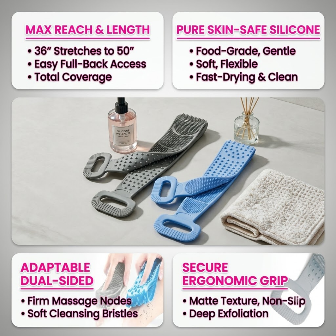 Ergonomic Silicone Back Scrubber | Dual-Sided Exfoliating Bath Brush & Deep-Tissue Massager for Pain-Free Reaching