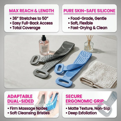 Ergonomic Silicone Back Scrubber | Dual-Sided Exfoliating Bath Brush & Deep-Tissue Massager for Pain-Free Reaching