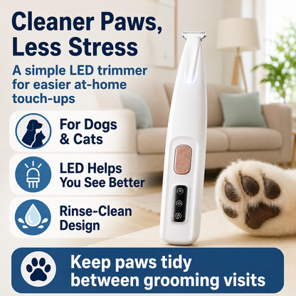 Rechargeable Pet Hair Triammer Kit, Pet Paw Trimmer, Cordless Quiet Dog Trimmer for Grooming with LED Light, Small Dog Grooming Clippers for Dogs & Cats, Pet Grooming Tool,Waterproof, low noise pet shaver