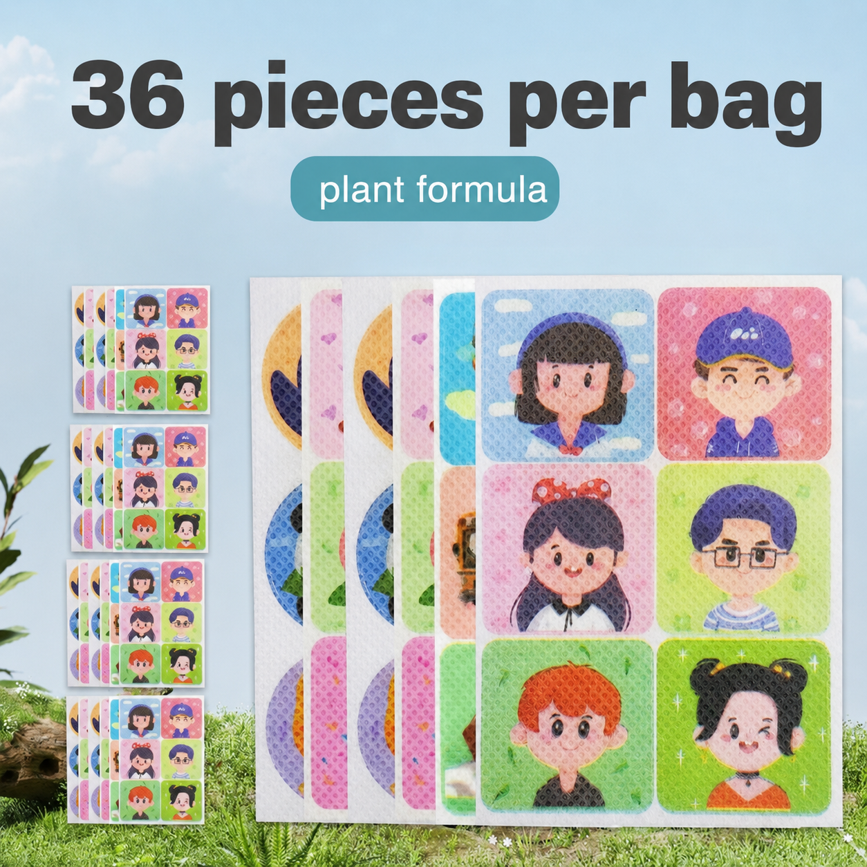 36 pieces per bag repellent sticker, cute animal design, sticks to clothes, backpacks, chairs, preserves effectiveness when sealed
