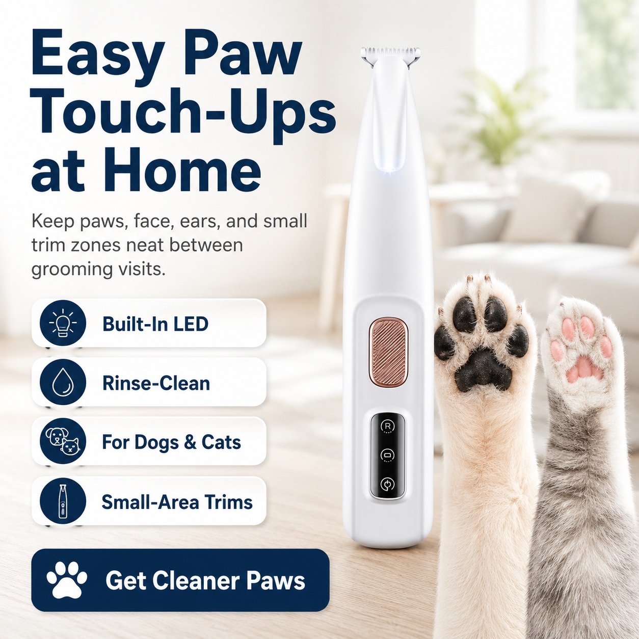 Rechargeable Pet Hair Triammer Kit, Pet Paw Trimmer, Cordless Quiet Dog Trimmer for Grooming with LED Light, Small Dog Grooming Clippers for Dogs & Cats, Pet Grooming Tool,Waterproof, low noise pet shaver