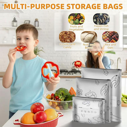 New reusable upgraded thickened upright aluminum foil sealing storage bags, with labels and zipper locks, suitable for washable kitchen items like vegetables, fruits, and meat, perfect for Thanksgiving, Christmas, and New Year gifts
