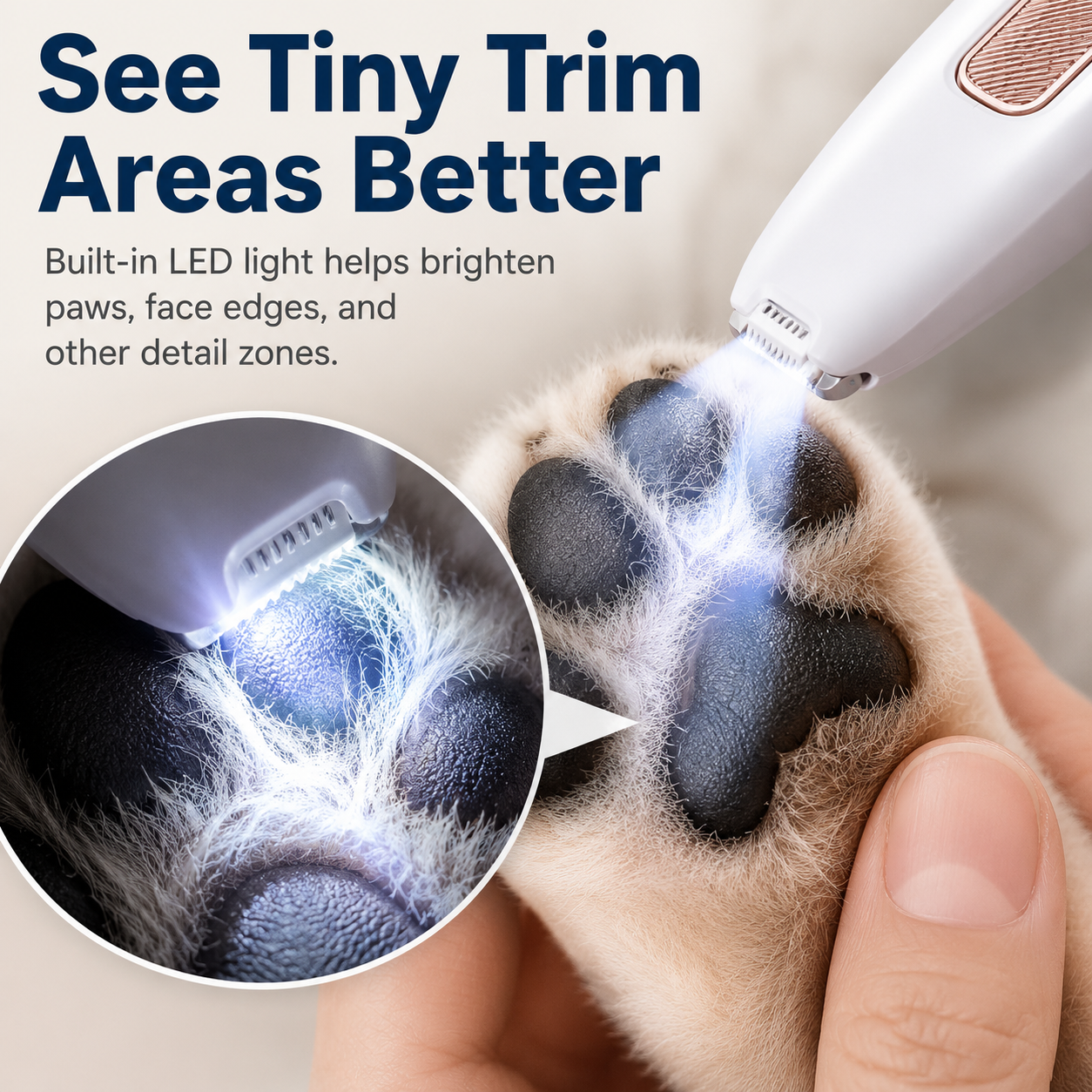 Rechargeable Pet Hair Triammer Kit, Pet Paw Trimmer, Cordless Quiet Dog Trimmer for Grooming with LED Light, Small Dog Grooming Clippers for Dogs & Cats, Pet Grooming Tool,Waterproof, low noise pet shaver