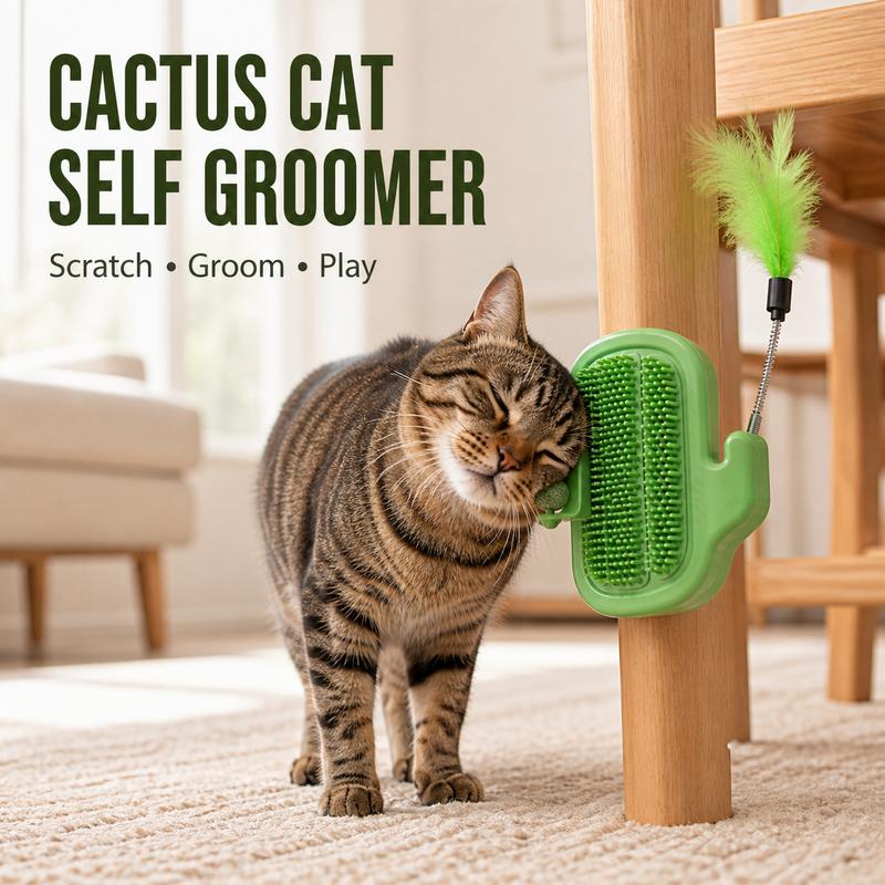 (🎃𝐇𝐚𝐥𝐥𝐨𝐰𝐞𝐞𝐧 𝐌𝐞𝐠𝐚 𝐒𝐚𝐥𝐞)3-in-1 Soft Plastic Cat Corner Groomer with Catnip - Grooming Supplies, Itchy Face Scratcher, Trimming Tool, Hair Removal Massage Comb, Table Leg/Cabinet-Mountable Universal Fit, Chin & Cheek Targeting, Stress Relief
