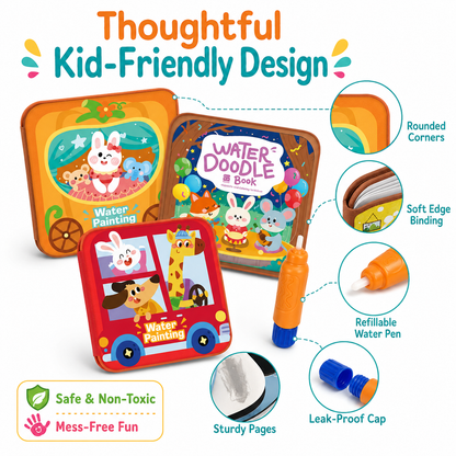 MomoNook Magic Water Painting Book with Pen – Reusable Coloring Book for Kids Age 3-6, No Mess, Educational Drawing Pad for Toddlers, Best Birthday Gift, Viral Toy on TikTok, Montessori Learning Toy early education Watercolor Workbooks