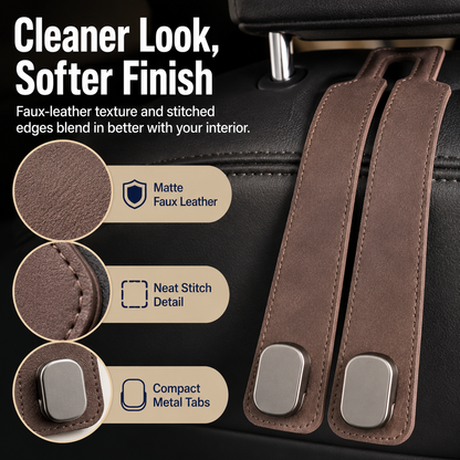 4 Counts Car Seat Headrest Hook, Improved Car Seat Back Double Hooks for Kids' Toys Hats Masks Sunglasses, Soft Gentle Faux Leather tiktok