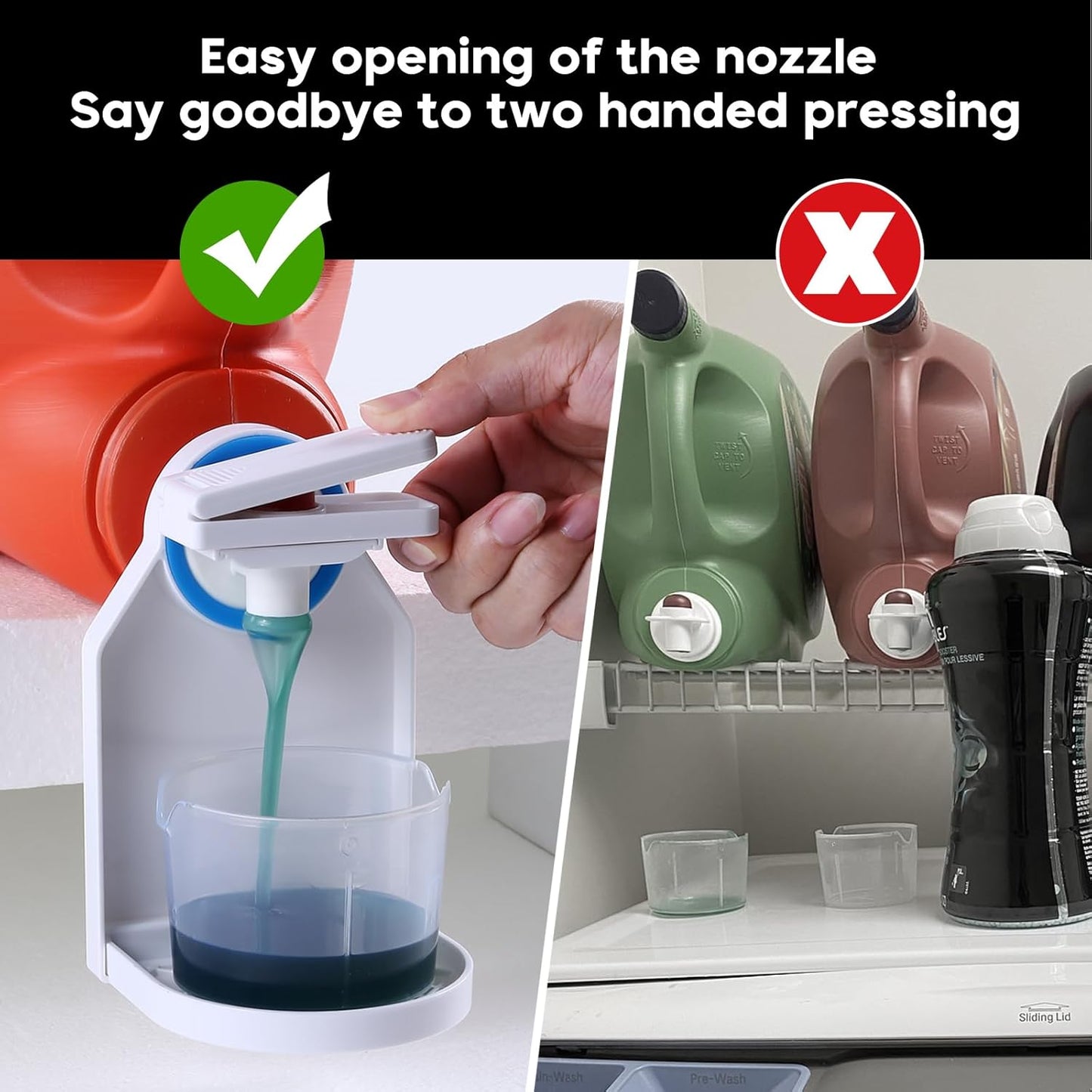 Laundry Detergent Dispenser Cup Holder,Nozzle Upgraded Labor-Saving Switch Easily No More runny or Messy Laundry Detergent, Laundry Cup Holder and drip Tray Room Organization and Storage
