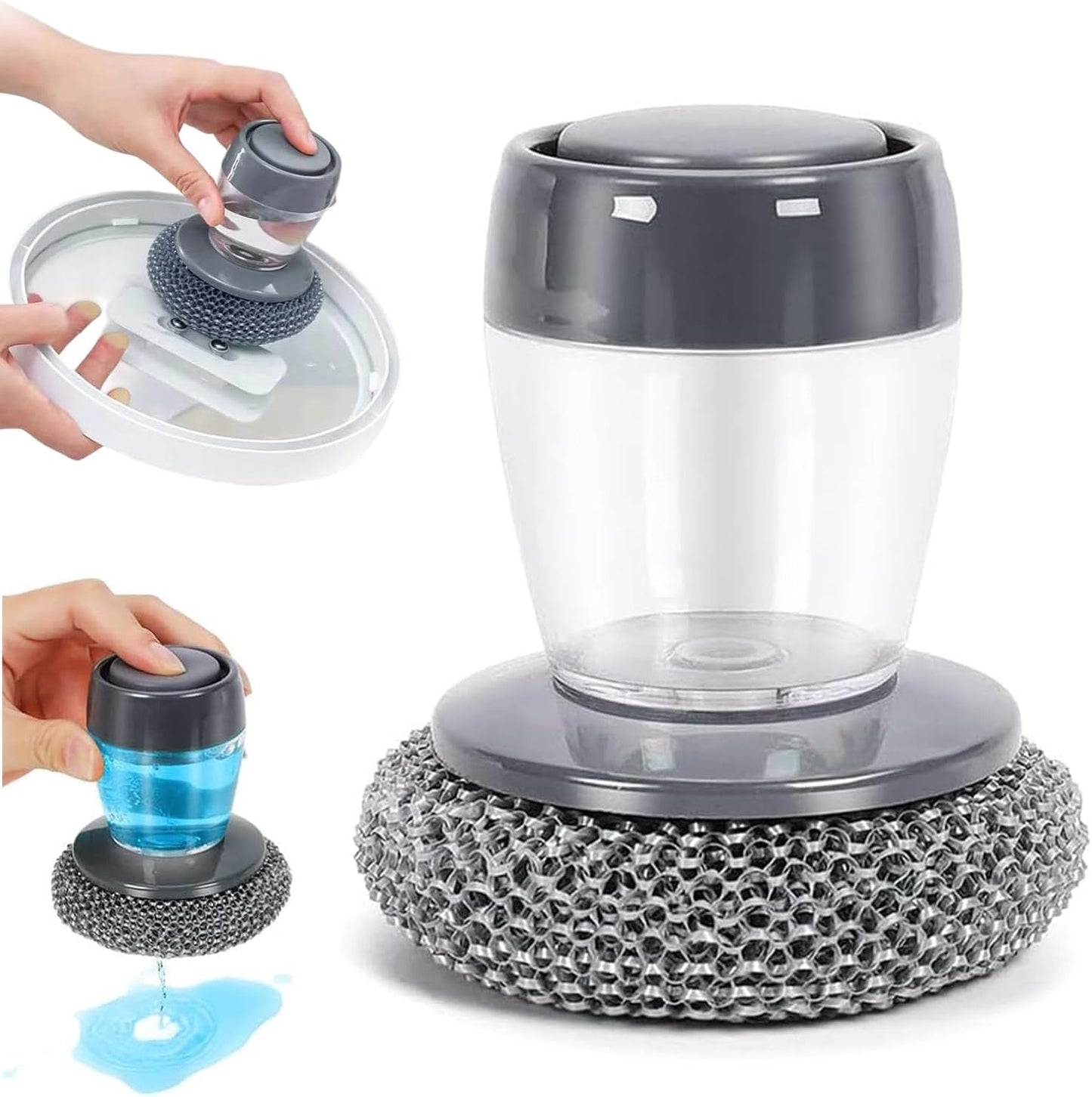 MomoNook Automatic Liquid Filling Comfort Handle Soap Dispense Palm Brush for Kitchen Sink Pot Bowl Cleaning