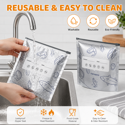 New reusable upgraded thickened upright aluminum foil sealing storage bags, with labels and zipper locks, suitable for washable kitchen items like vegetables, fruits, and meat, perfect for Thanksgiving, Christmas, and New Year gifts