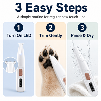 Rechargeable Pet Hair Triammer Kit, Pet Paw Trimmer, Cordless Quiet Dog Trimmer for Grooming with LED Light, Small Dog Grooming Clippers for Dogs & Cats, Pet Grooming Tool,Waterproof, low noise pet shaver