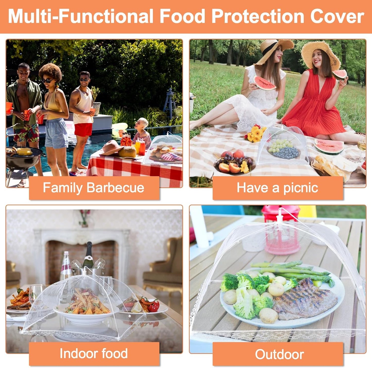 Foldable Food Cover, Mesh Food Cover, Portable Food Shelter, Picnic Supplies, Ideal for Outdoor Picnics, Bbqs & Parties, Containers, Household Items, for Salad, White, Kitchen, Utensils, Lightweight，Fruit Hygiene Barbecue