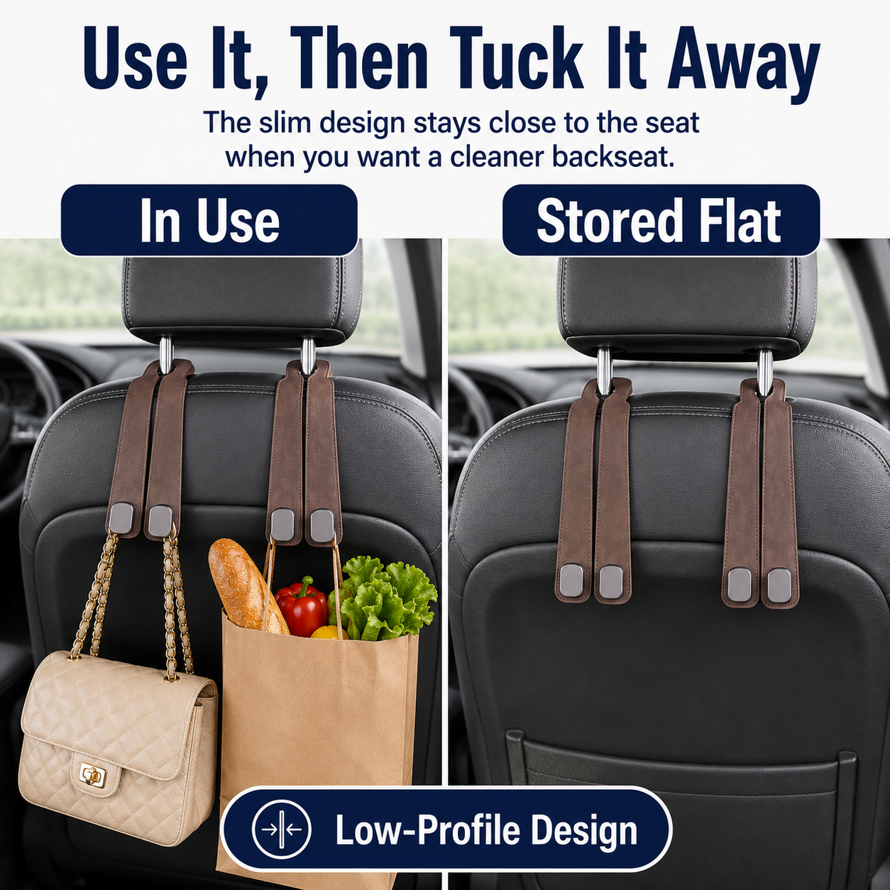 4 Counts Car Seat Headrest Hook, Improved Car Seat Back Double Hooks for Kids' Toys Hats Masks Sunglasses, Soft Gentle Faux Leather tiktok