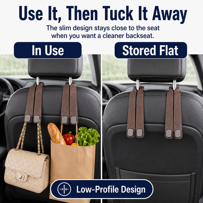 4 Counts Car Seat Headrest Hook, Improved Car Seat Back Double Hooks for Kids' Toys Hats Masks Sunglasses, Soft Gentle Faux Leather tiktok