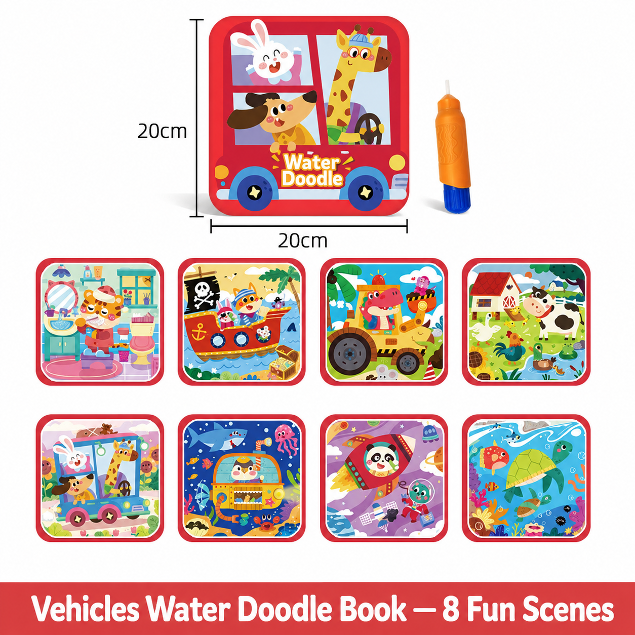 Transportation-Themed Water Coloring Book (Reusable)